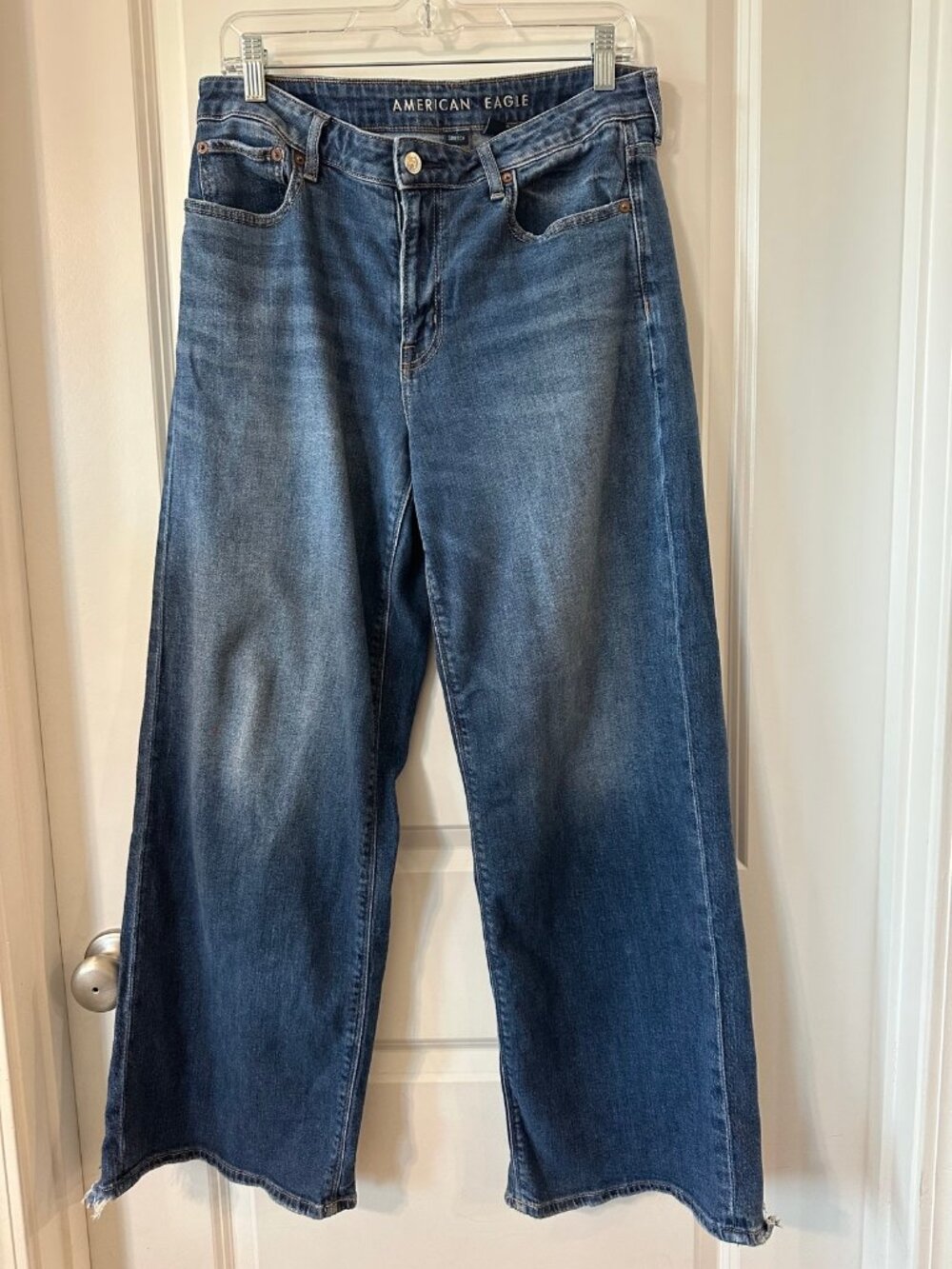 American Eagle Jeans 8 Regular Wide Leg Baggy Stretch Medium Wash High Rise